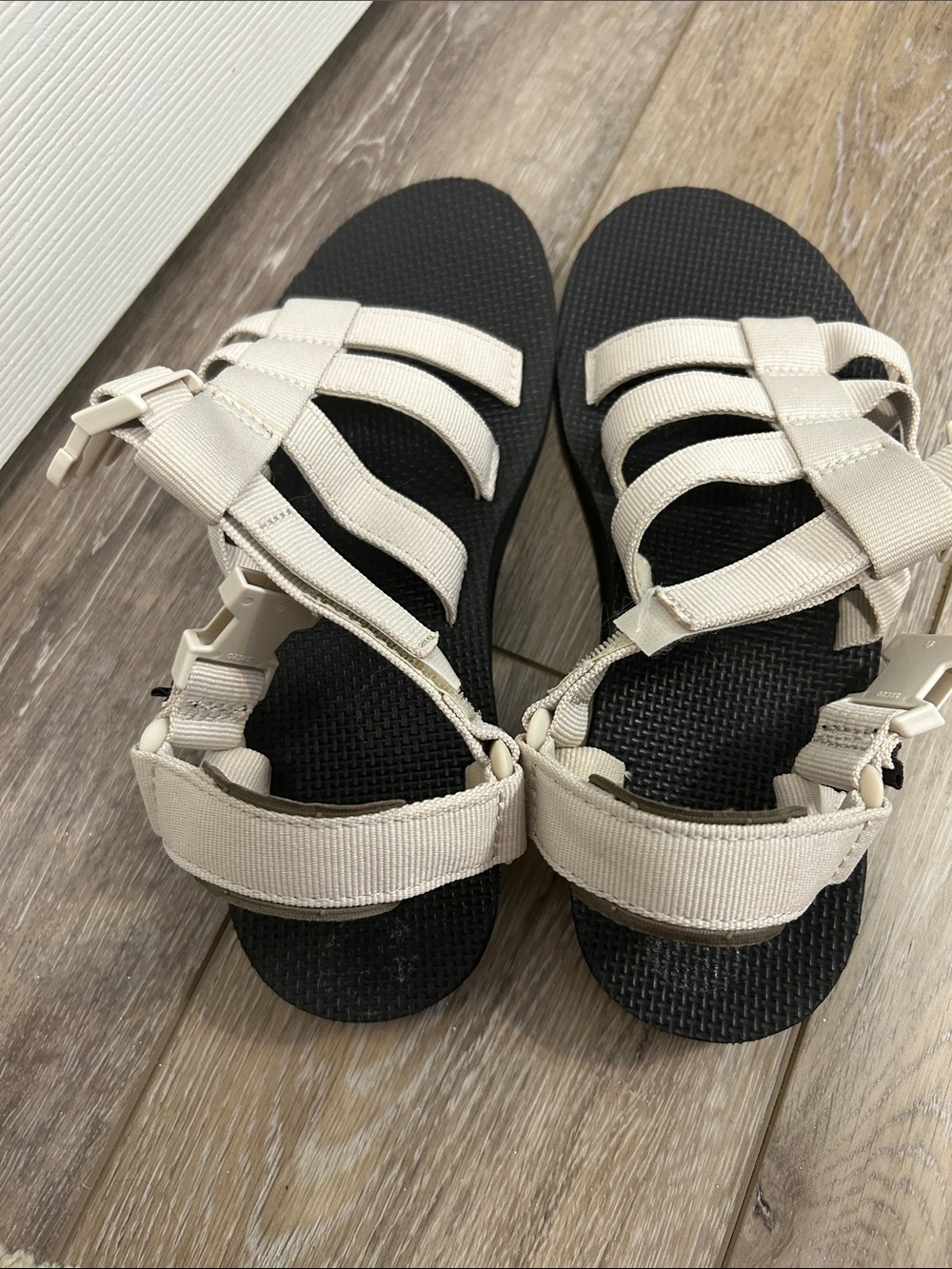 Teva Women's Cream Strappy Sandals with Black Footbed